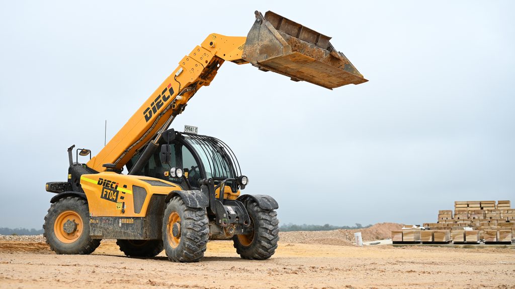 Image shows a Dieci Zeus Telehandler working on a Quarry in Sydney Australia