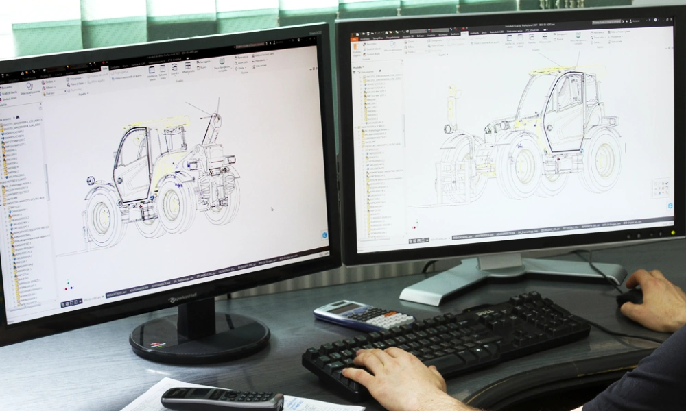 computer screen showing a dieci telehandler being designed for safety