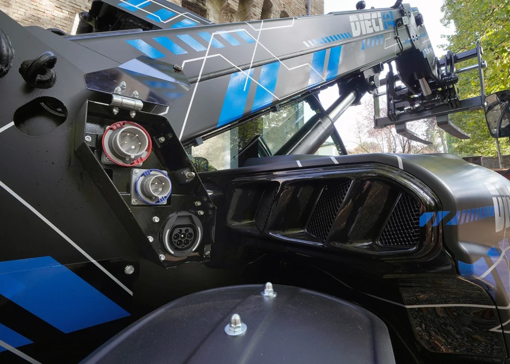Apollo-e electric telehandler with 3 charging sockets from 240 to 415v