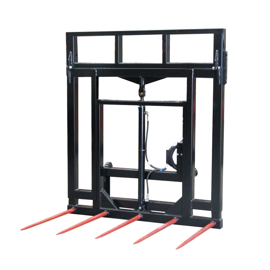 Hay fork attachment for a telehandler used for moving hay bales and cotton bales
