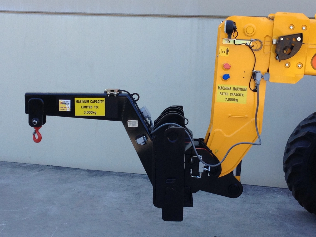 A swan neck jib installed on a telehandler