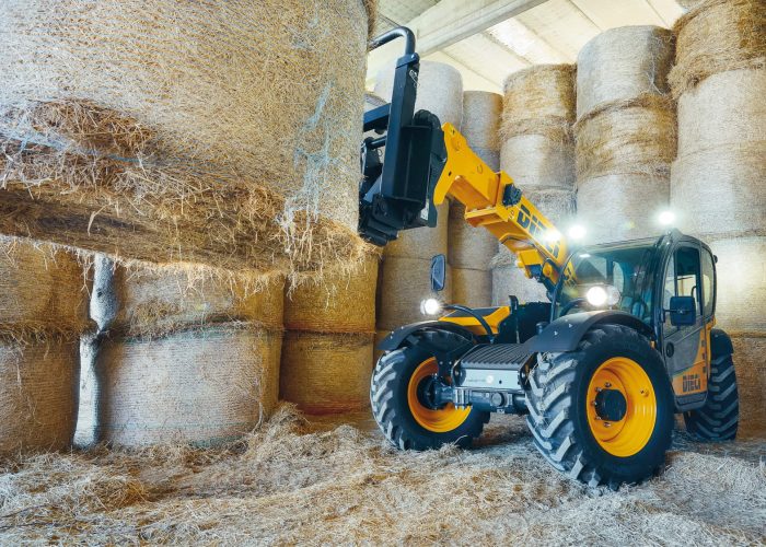 Front left view of Dedalus 3T Telehandler from a low angle