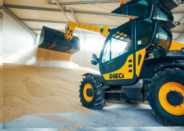Agri Max 7t Telehandler scooping feed and grain in a farm shed in Sydney, NSW