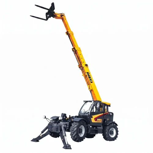 Dieci Icarus 45.17GD telehandler with its boom raised and outriggers deployed