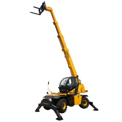 Dieci Pegasus 400° Rotating Telehandler with boom extended and outriggers deployed