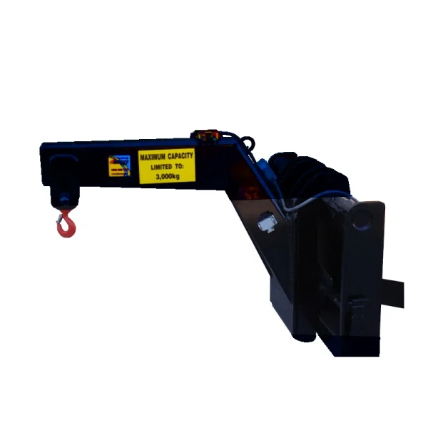 telehandler jib attachment with hook for lifting of heavy objects and materials with a telehandler