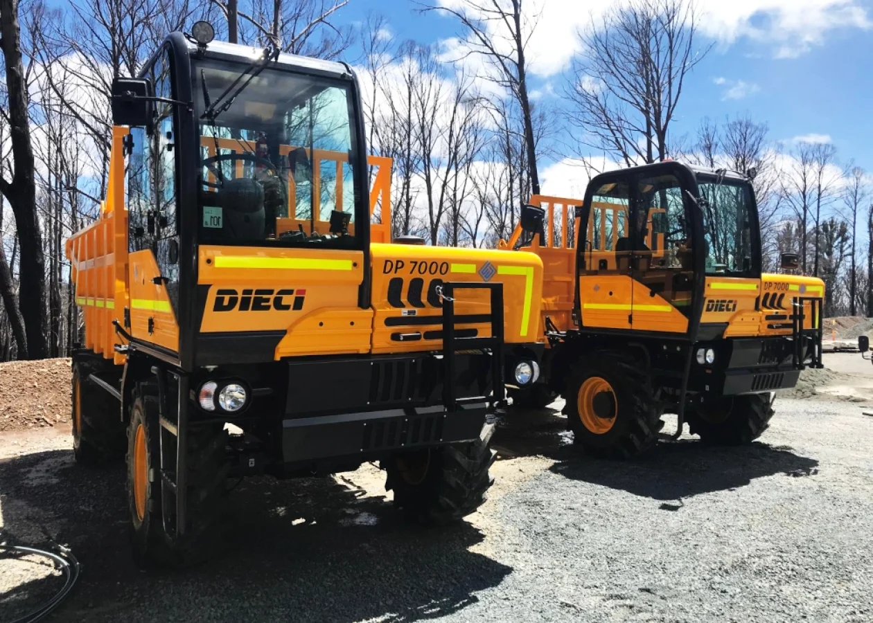 Two Dieci DP7000 dump trucks on one of Kingston Groups Australian construction sites
