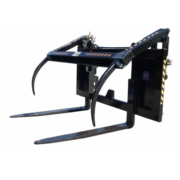 log grab attachment for a telehandler. designed for moving heavy logs, wood, and other materials