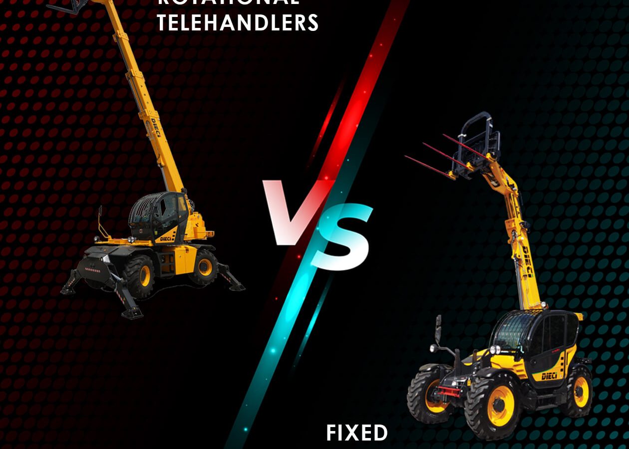 Dieci rotational telehandler on the left, Dieci fixed telehandler on the right