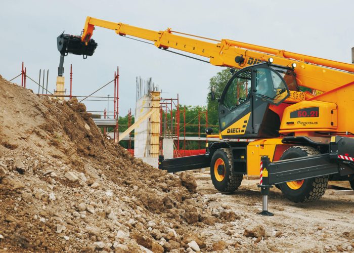 Pegasus 360 50.21 5t Rotating Telehandler on an Australian construction and infrastructure project moving heavy 5t materials