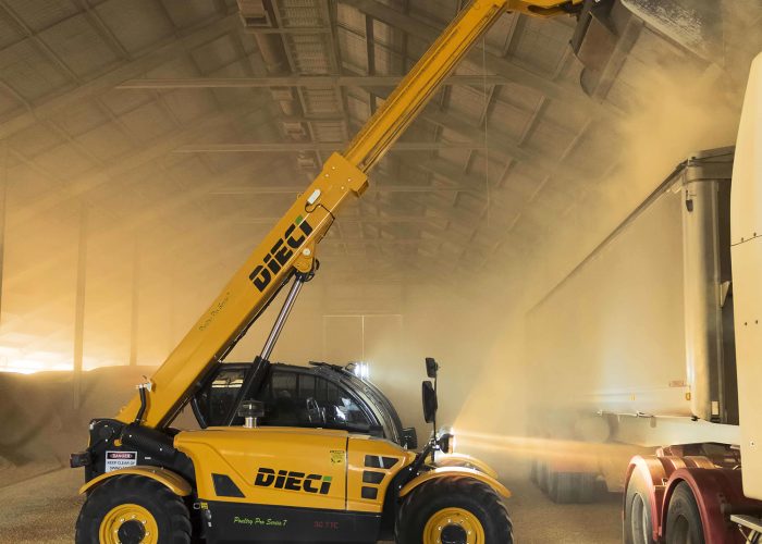 Poultry Pro 3t Telehandler handling feed and materials in an Australian poultry shed