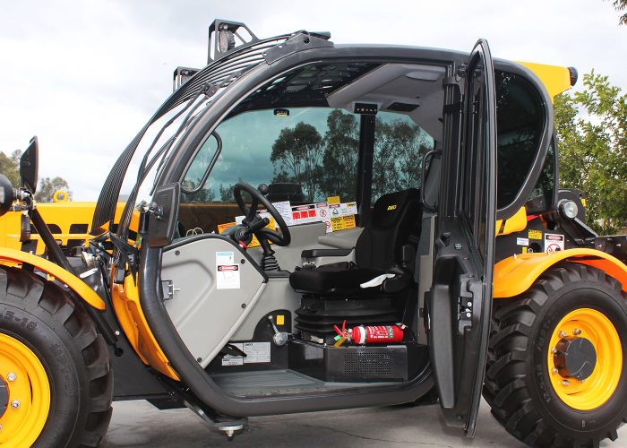 Poultry Pro 3t Telehandler with its cab door open showing the interior