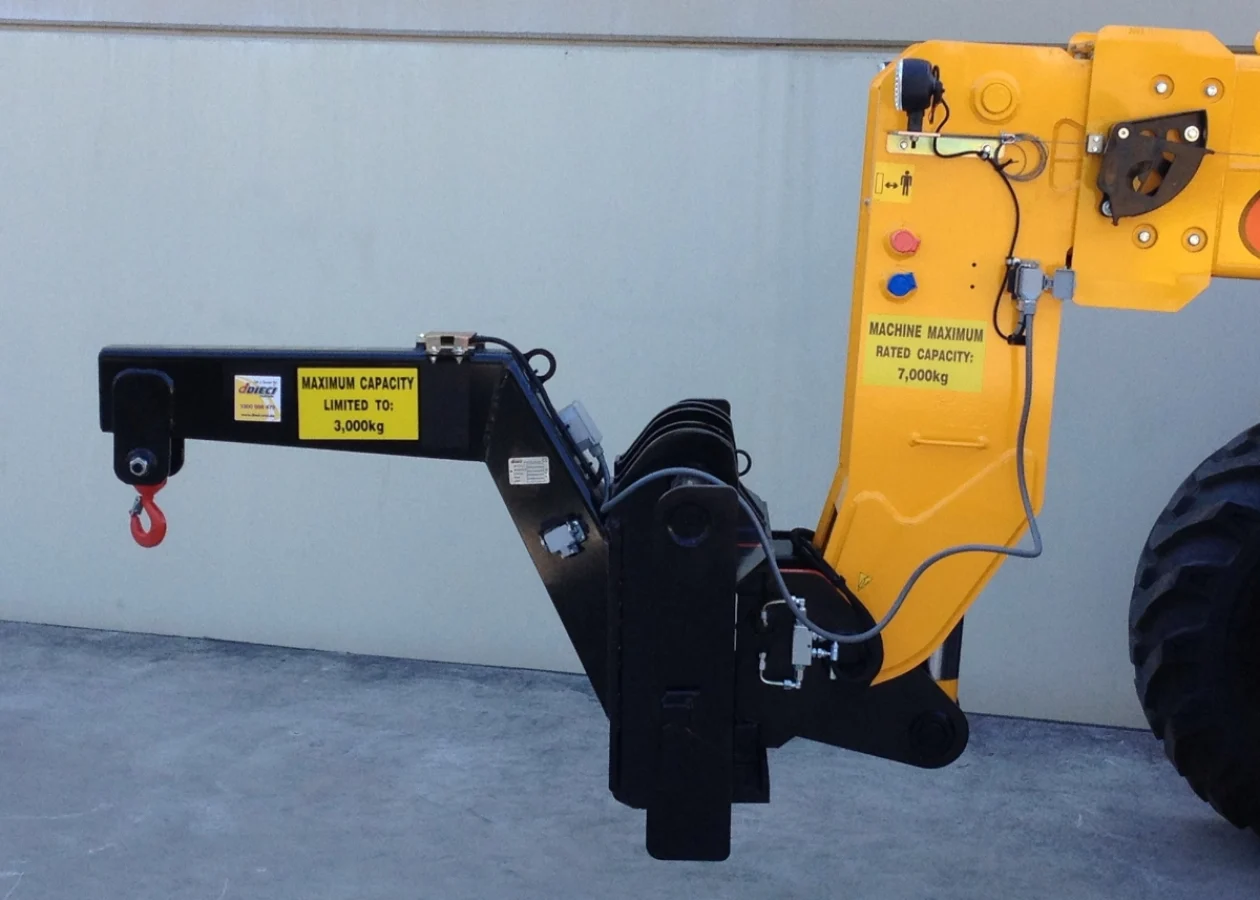 A swan neck jib installed on a telehandler