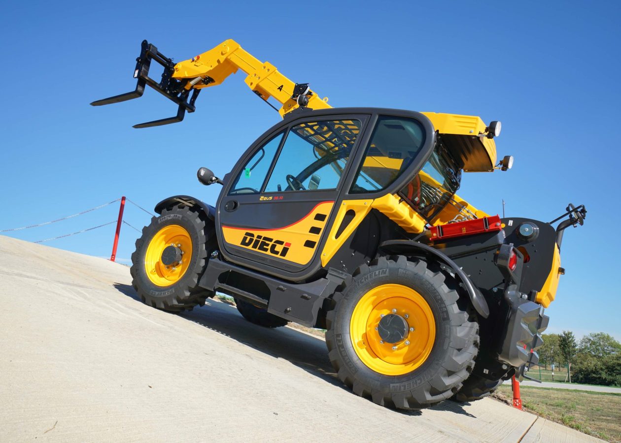 Dieci telehandler parked on an incline